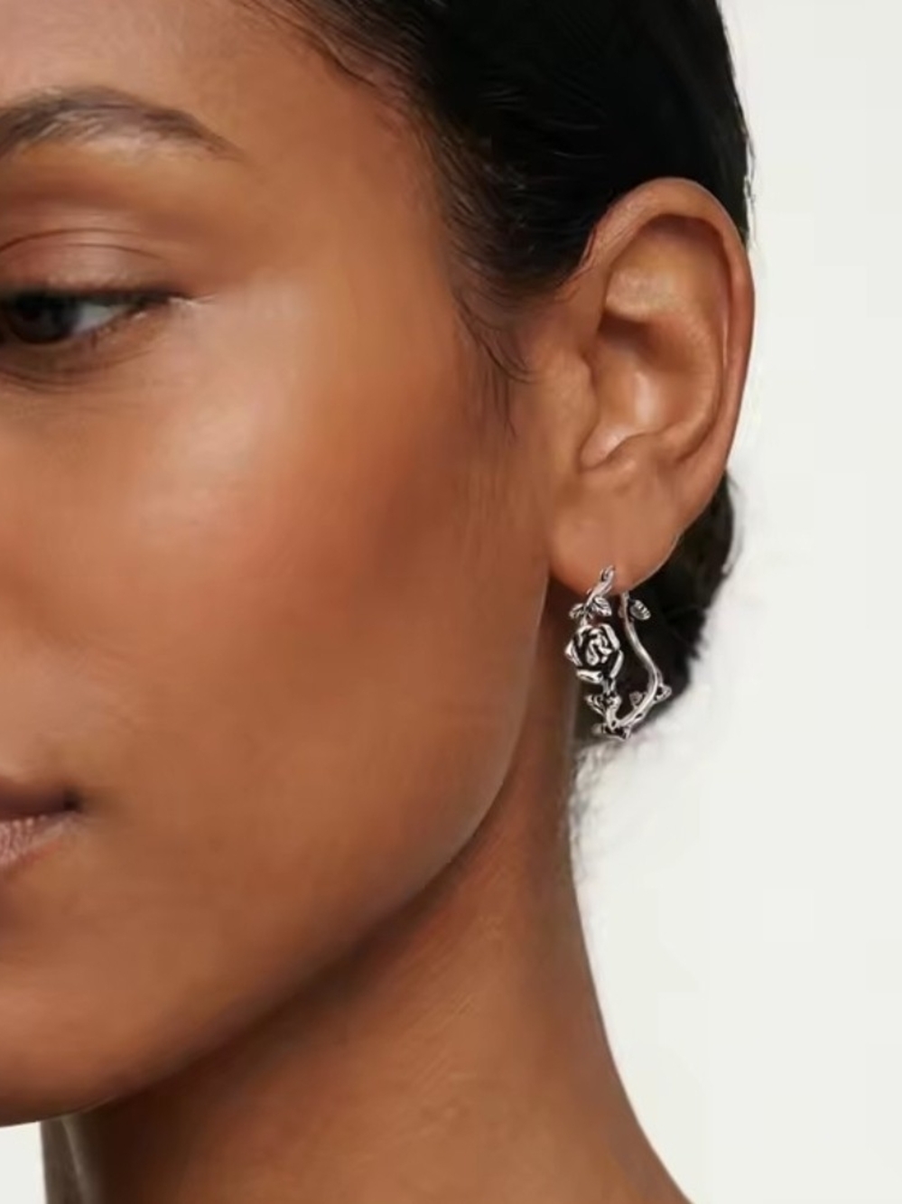 925 Silver Rose Vine Hoop Earrings - Women's Jewelry